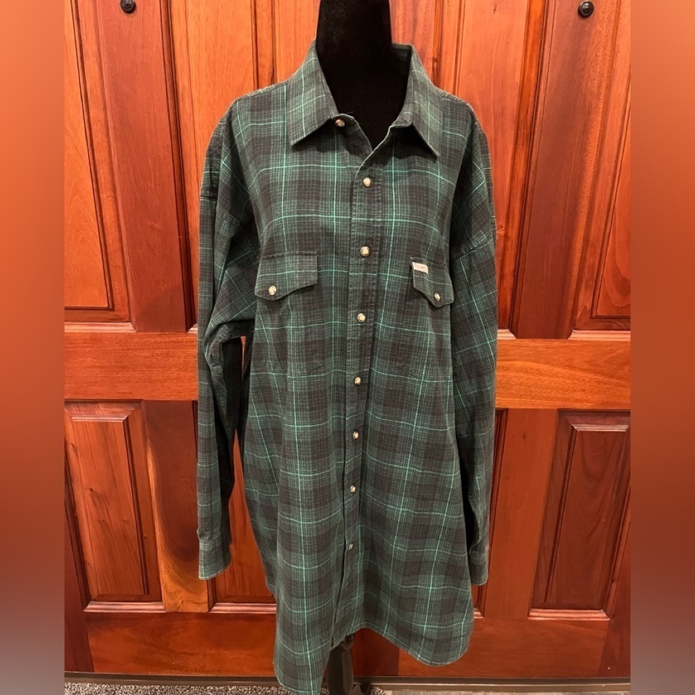 Powder River Outfitters Panhandle Slim Plaid Pearl Snap Shirt XXL Western Green